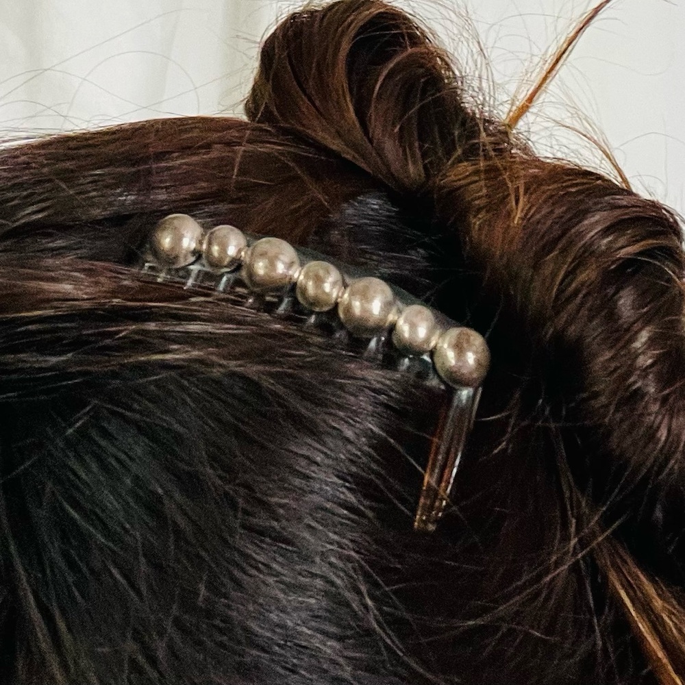 Vintage sterling Silver Hair Comb Round Bubble Bauble Stud Peinetta
